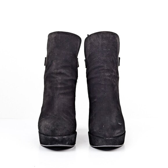 Stuart Weitzman Women Paragraph Black Suede Sequins Wedge Ankle Boots sz 9 - Picture 2 of 9